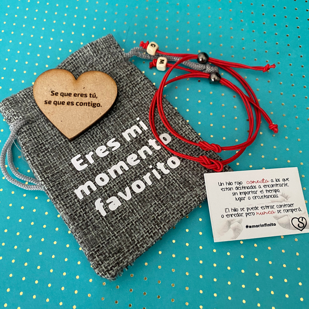 Duo Pulseras Personalizadas Hilo Rojo Del Destino Iniciales